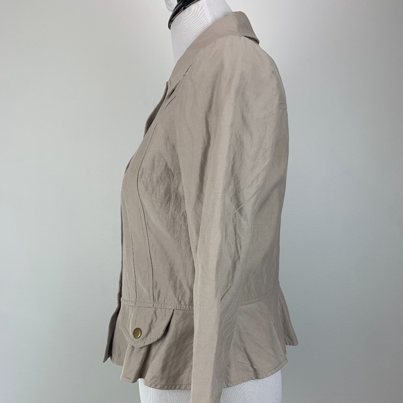 Women Jacket Beige Size 4 Anthracite By Muse Animal Print Lining - Picture 4 of 9